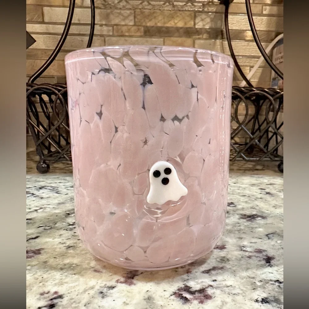 🦋 Pink Confetti White Ghost Icon Glass, juice Glass cup